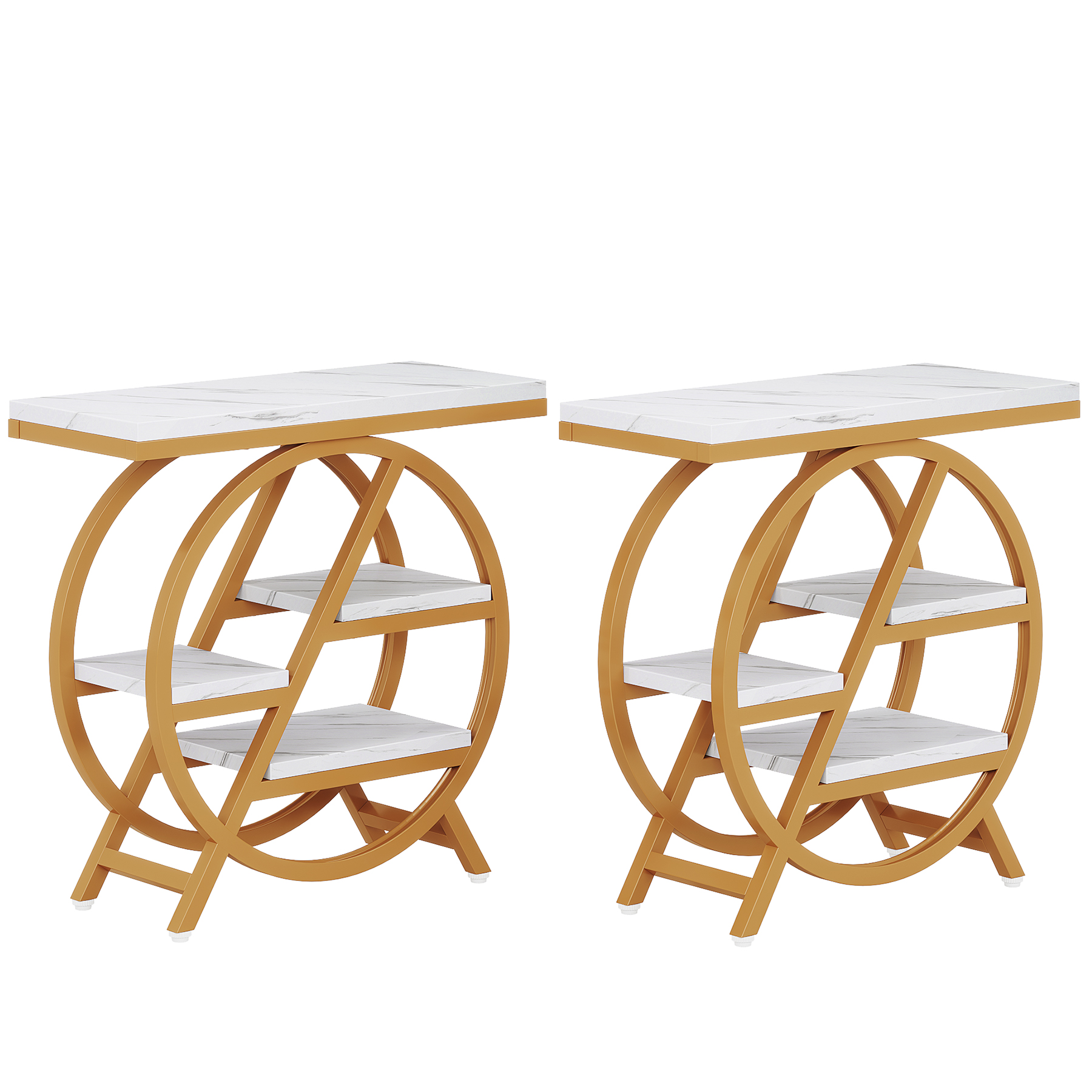 Fnova End Table Modern Wood Narrow Farmhouse Side Tables with Storage Shelf for Living Room, Bedroom, Nightstand