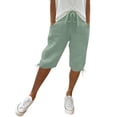 thumbnail image 2 of Dwellite Womens Bermuda Shorts Knee Length Elastic Waist Drawstring Linen Lightweight Summer Long Shorts with Pockets Mint Green 3XL, 2 of 5