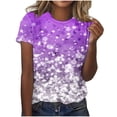 thumbnail image 1 of Liquidation! Uooqdmx Hauts Scintillants pour Femmes, Hauts à Sequins pour Femmes, Chemises à Manches Courtes pour Femmes, T-Shirt Décontracté à Col Rond Imprimé à Sequins, Hauts de Printemps pour Femmes 2025, Violet 2 S, 1 of 5