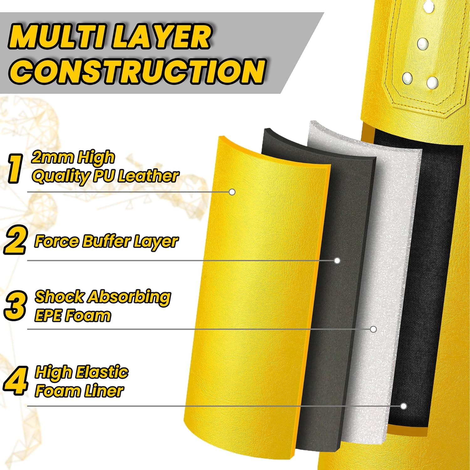 Prorobust Punching Bag for Adults, 4ft Yellow PU Heavy Boxing Bag Set with 12oz Gloves for MMA Kickboxing Boxing Karate Home Gym Training (Unfilled)