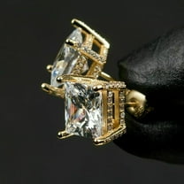 4CT Princess Cut Lab-Created Diamond Men's Large Square Stud Earrings 14K Yellow Gold Plated