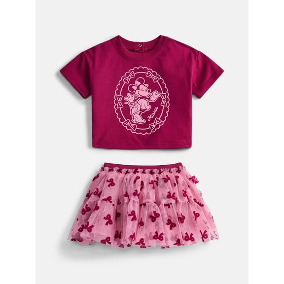 Minnie Mouse Baby Girls Graphic Tee with Short Sleeves and Tutu Skirt Set, Sizes 0/3M-6/9M
