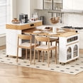 thumbnail image 3 of HMSHA Extendable Dining Table with Extra-Long Folding Top,Rolling Kitchen Island with Drawers,Power Outlet and Brake lock,Storage Cabinet for Kitchen and Dining Room(Natural+Creamy White), 3 of 12