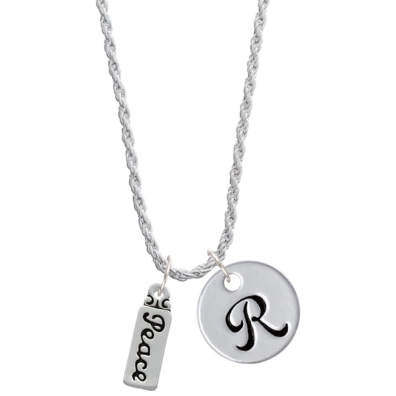 Delight Jewelry Silvertone Peace Silvertone Script Initial Disc - R - Charm Necklace, 20"+3"