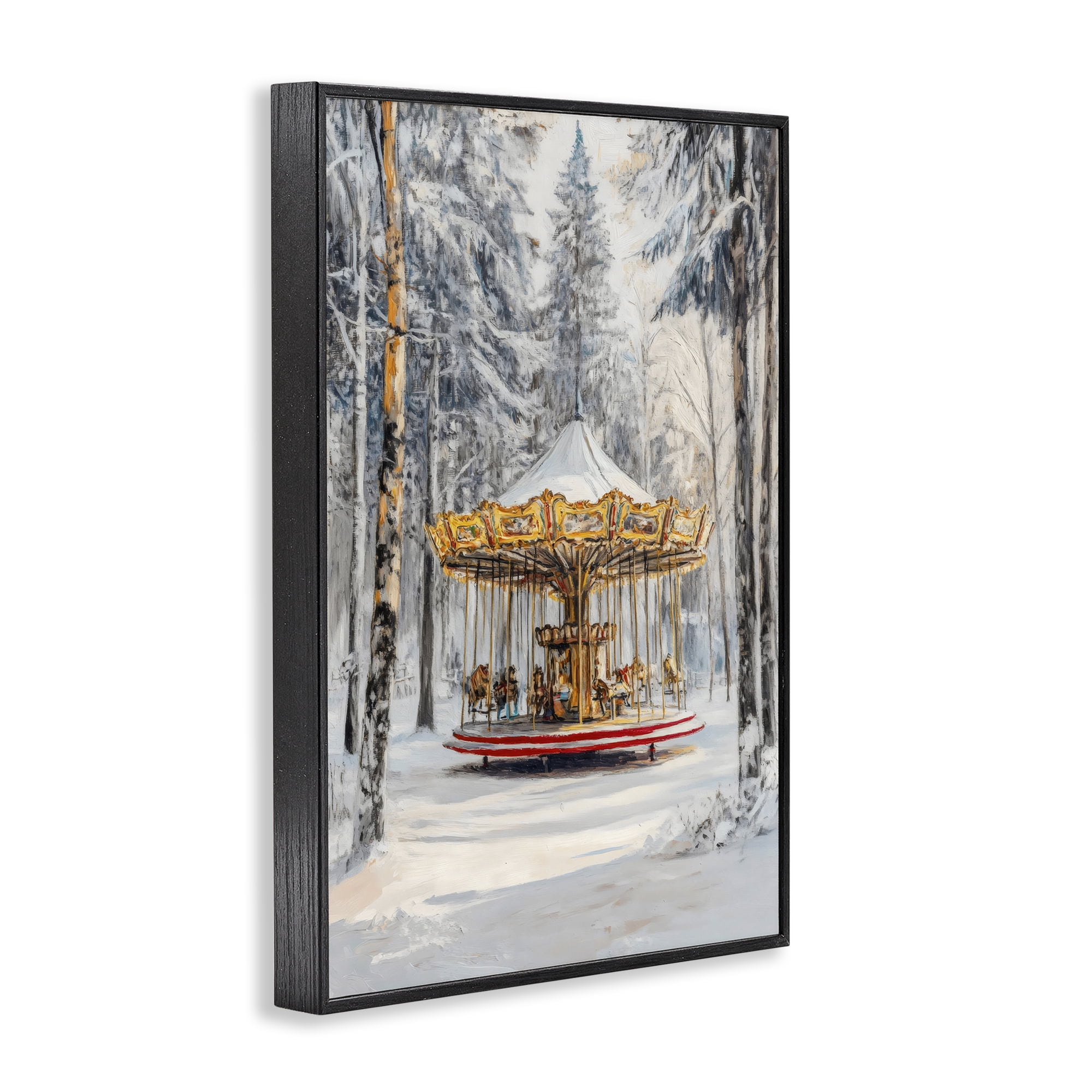 Winter Wonderland Carousel Black Framed Giclee Art, design by Petal Prints Design