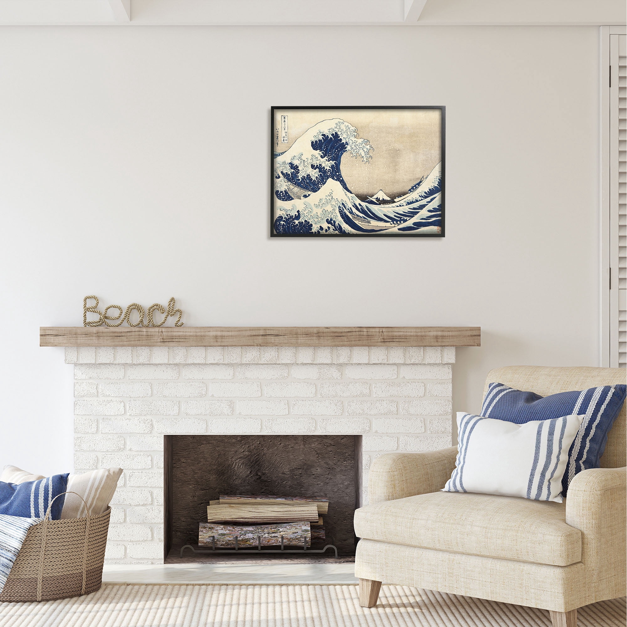 Stupell Industries Classic Tsunami Wave Nature Painting Black Framed Art Print Wall Art, 30 x 24