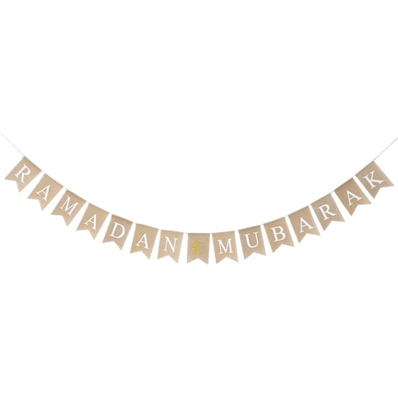 Ramadan Mubarak Banner Jute Burlap Eid Banner with Moon and Star Garland Eid Party Supplies Decorations Eid Celebration Decoration