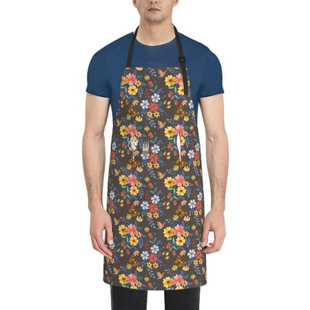 

Tebeau Colorful Flowers with Butterfly Print Waterproof Cooking Aprons Adjustable Bib Soft Chef Apron with 2 Pockets for Men Women