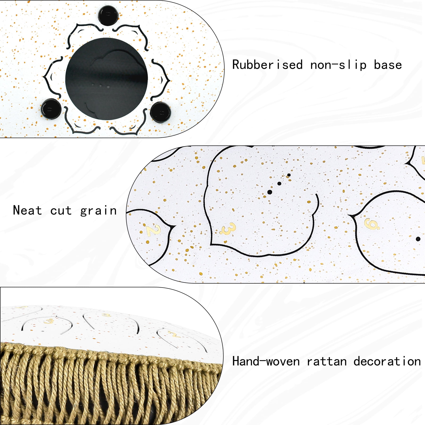 Steel Tongue Drum-14" 15 Note Tongue Pan Drums for Adults, D Major, Carry Bag, White