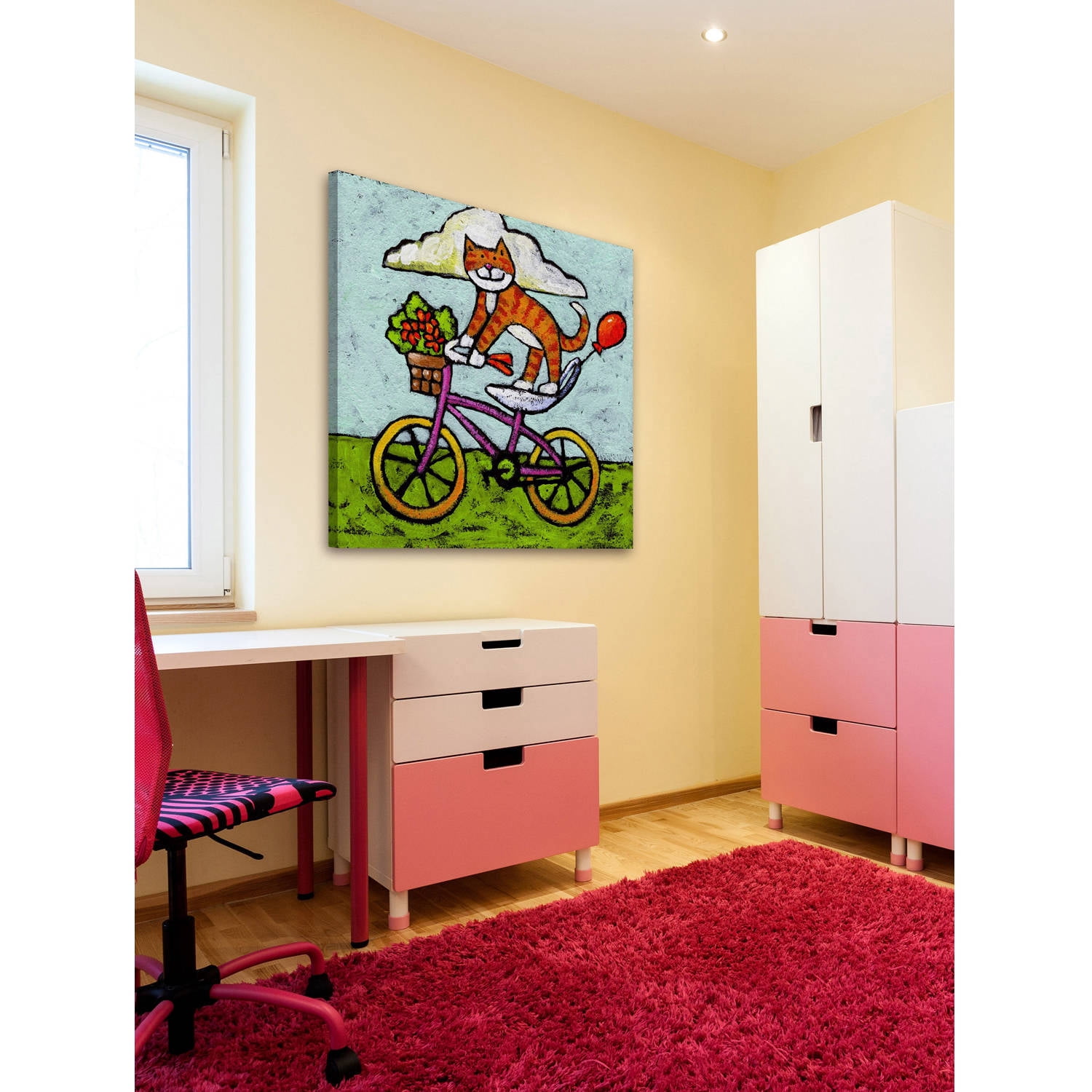 Marmont Hill - "Tiger Cat Bike Acrobat" by Janet Nelson Painting Print on Wrapped Canvas