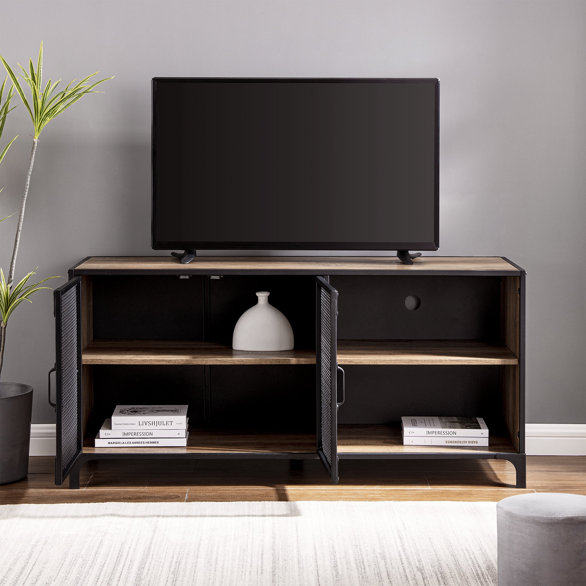 Manor Park Industrial TV Stand for TVs up to 58", Reclaimed Barnwood
