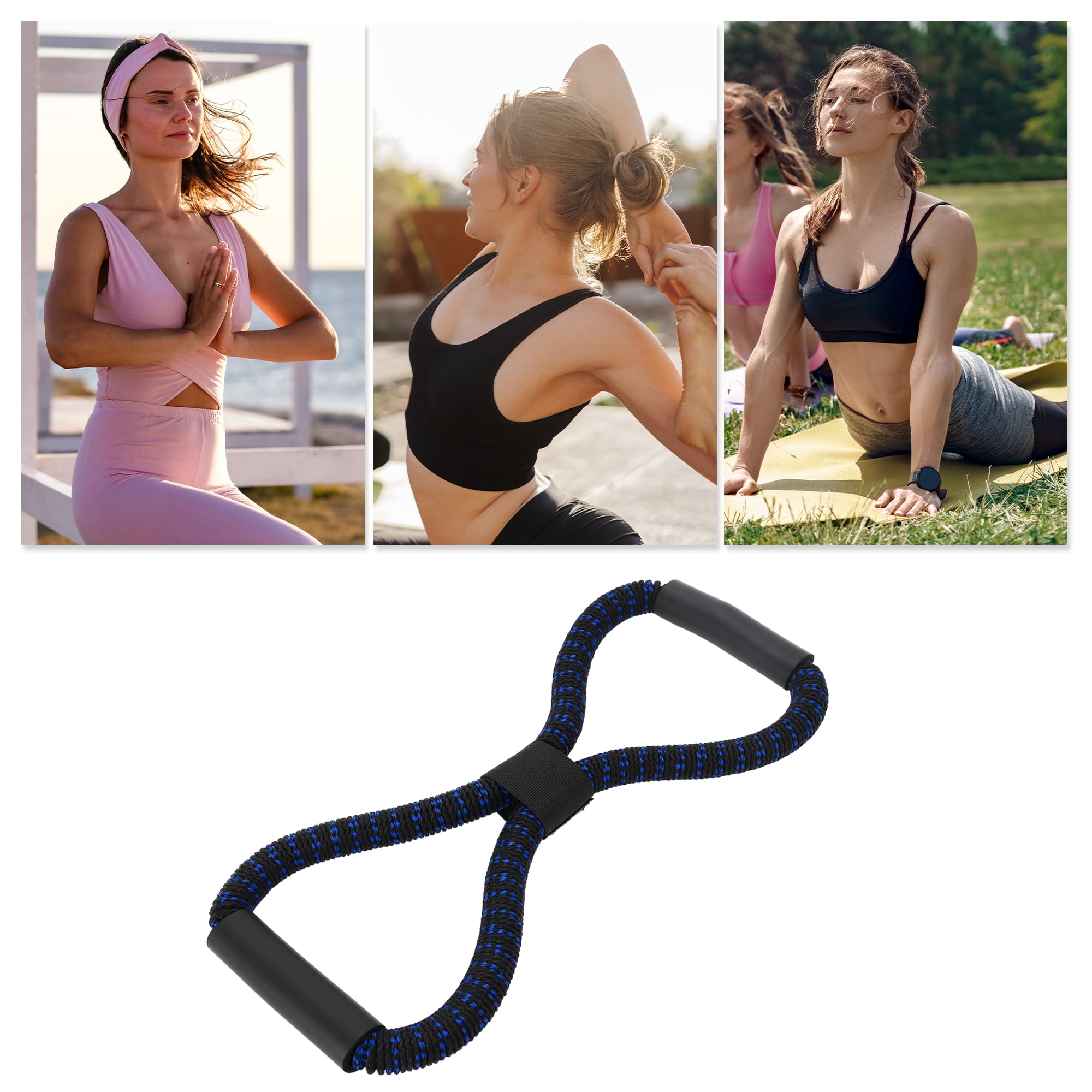 Unique Bargains Durable 8 Shaped Yoga Stretch Band Blue Black