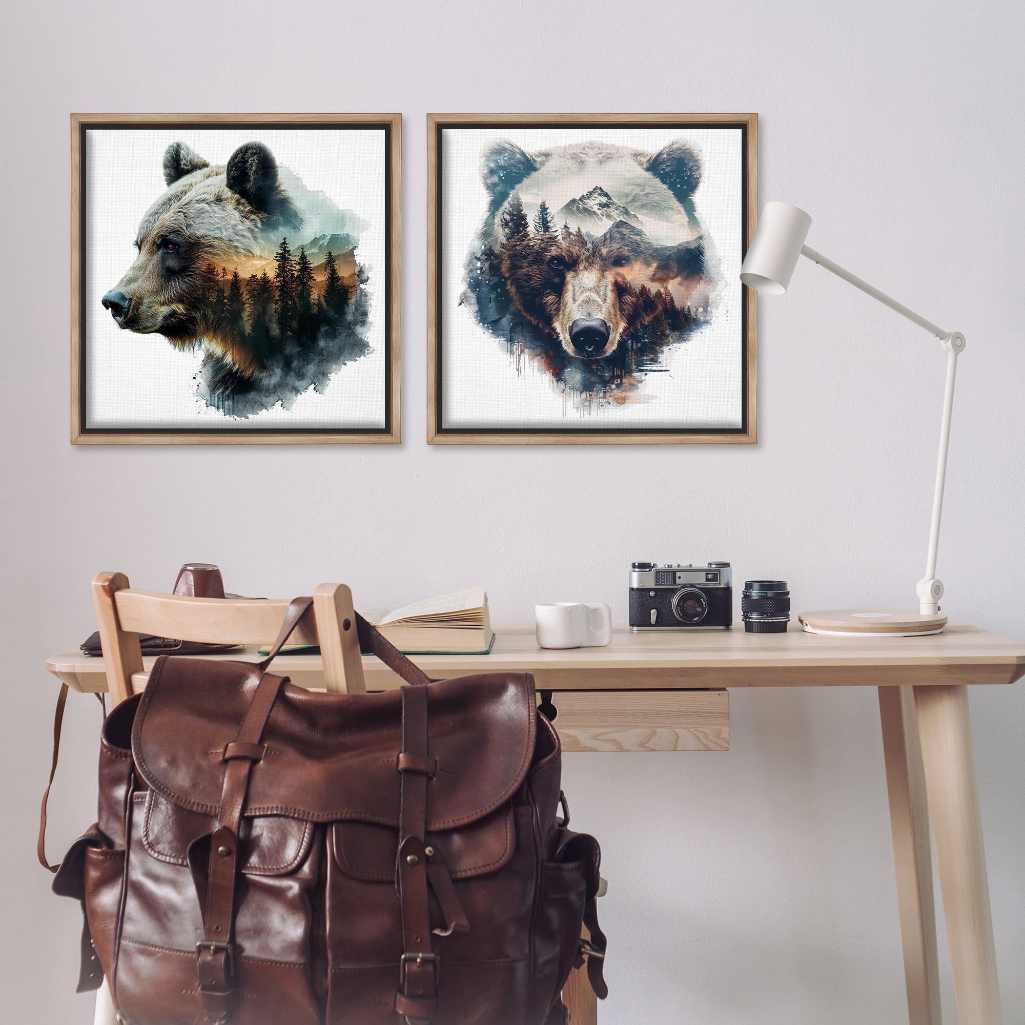Stupell Industries Woodland Bear Forest Silhouettes Animals Painting Brown Floater Framed Canvas Art Print Wall Art, 25 x 25, Set of 2