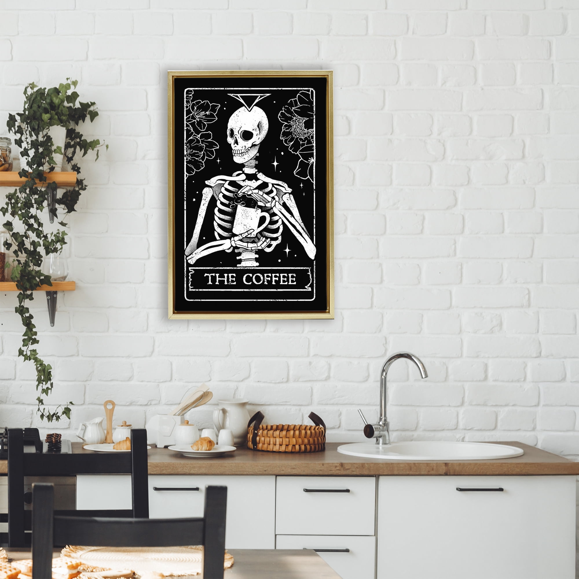 Stupell Industries The Coffee Skeleton Tarot Gold Framed Floater Canvas Wall Art, design by EduEly Designs