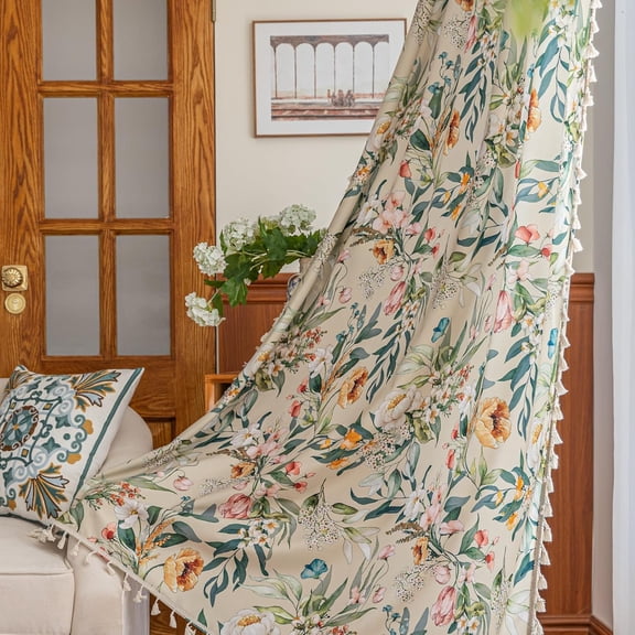 Boho Floral Curtains French Country Farmhouse Curtains 102 Inches Long Light Filtering Window Rod Pocket Drapes for Living Room 2 Panels-Green Floral