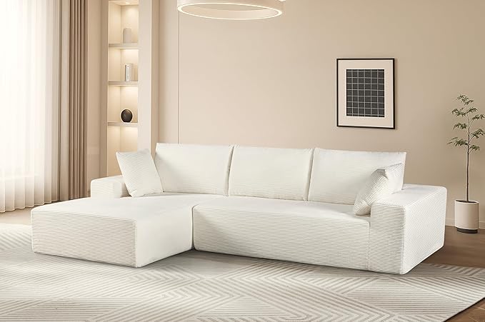 Corduroy upholstery 2 piece L shape high density foam sectional