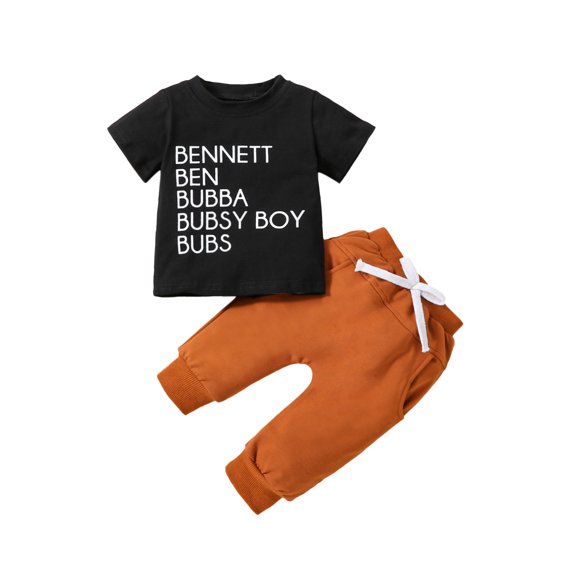 Bagilaanoe 2pcs ToddlerBaby Boys Long Pants Set Letter Print Short Sleeve T-Shirts Tops Sweatpants 6M 12M 18M 24M 3T Kids Casual Outfits