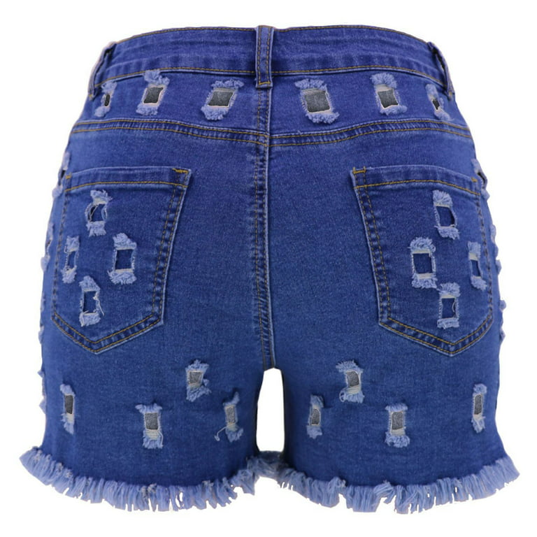 Women Summer Jean Shorts with Pockets Frayed Ripped Holes High Waisted Cute  Sexy Hot Mini Denim Shorts Thigh High