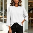 thumbnail image 7 of Hurxie Womens T-Shirt Casual 3/4 Sleeve Boxy Tops Loose Fit Crew Neck Basic Shirts White,XL, 7 of 7