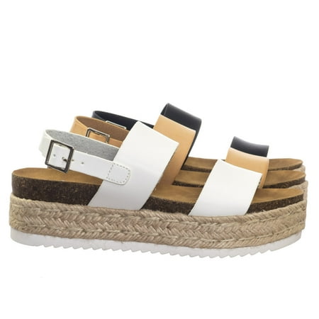 Reef Rubber Sole Sandals - Kazoo by Soda, 70s Retro Jute Wrap Espadrille Flat Platform Flatform Sandal, Treaded Sole