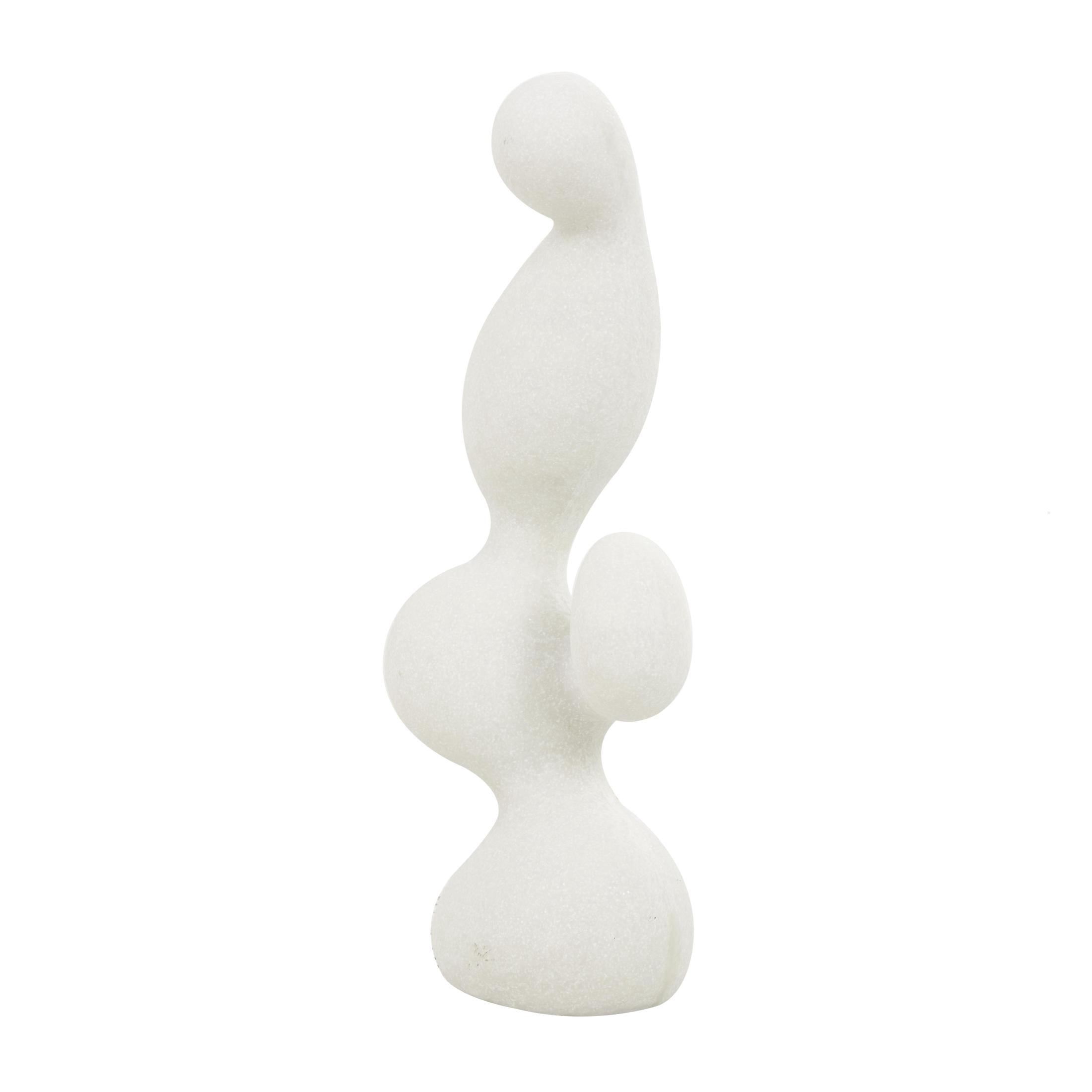 7" x 18" White Polystone Curved Shaped Abstract Sculpture with Speckled Texturing, by DecMode