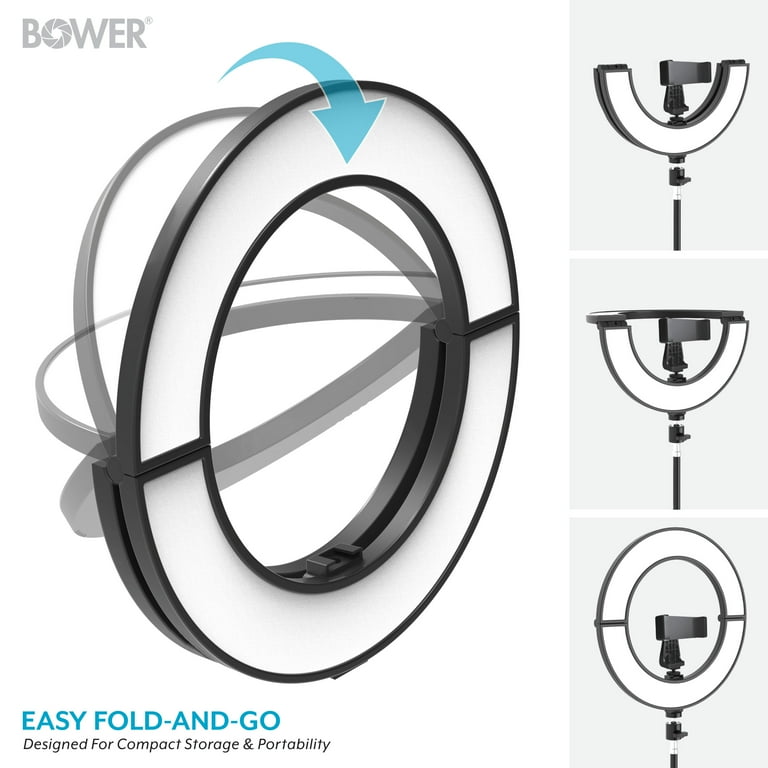 Bower 12 Inch Foldable Ring Light with Adjustable Stand and Remote Control- Black