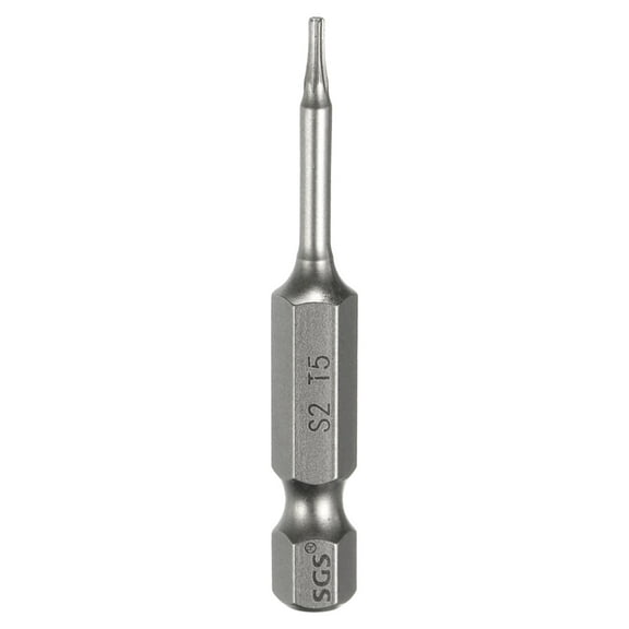 T5 Torx Head Screwdriver Bit 1/4" Hex Shank 2" (50mm) Long Magnetic No Hole Tip Tamper Proof 6 Point Star Screw Driver Drill Bits S2 Steel Industrial Power Screwdrivers