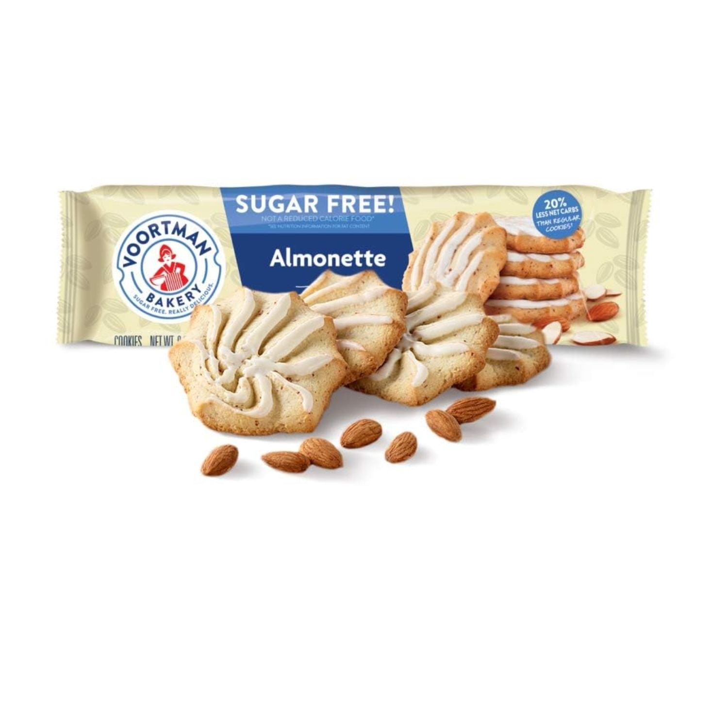 Voortman Bakery #1 in U.S. ZERO SUGAR COOKIES - ICED Almonette Cookies (Pack of 6 x 8 Oz Ea) Made Real ingredients ... Delicious! VALUE PACK