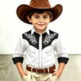 thumbnail image 2 of FINALGANG Boy's Western Cowboy Shirt Print Long Sleeve Button Down Shirts Regular Fit Shirt Casual Blouses Retro Festive Party Tops For Children 8-9 Years, 2 of 4