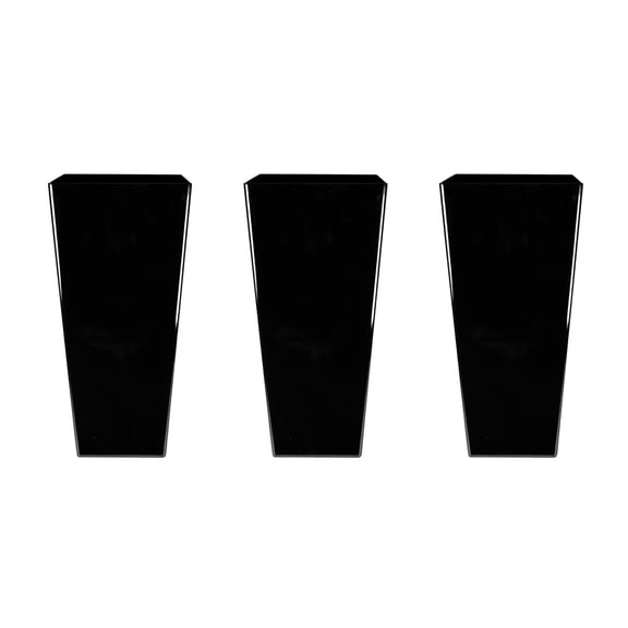 HC Companies Cascade 15" Square Watering Flower Pot, Black Onyx (3 Pack)