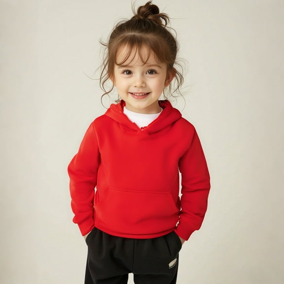 Boys Hoodies Red Hooded Long Sleeve Soft Sweatshirts Top Warm Fall Winter Clothes Girls Tops Size 5-6 Years