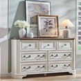 thumbnail image 2 of OKD Farmhouse Vintage 7-Drawer Dresser with Thick Plank, Wood Large Storage Chest, Rustic Closet Dresser for Bedroom, Living Room, Antique White, 2 of 7