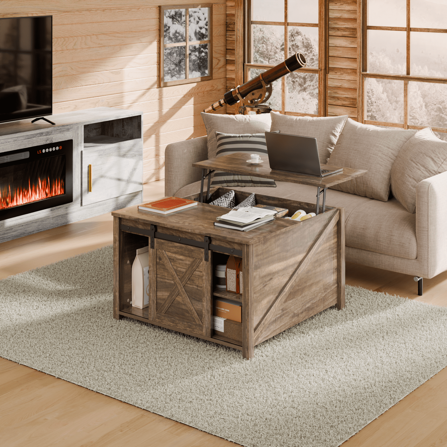 Waleaf Wooden Convertible Coffee Table, Lift Top Coffee Table with Large Hidden Storage Shelf for Living Room