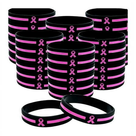 36 Pcs Breast- Awareness Bracelets Bulk Items Accessories Simple Pink Ribbon Silicone Wristbands