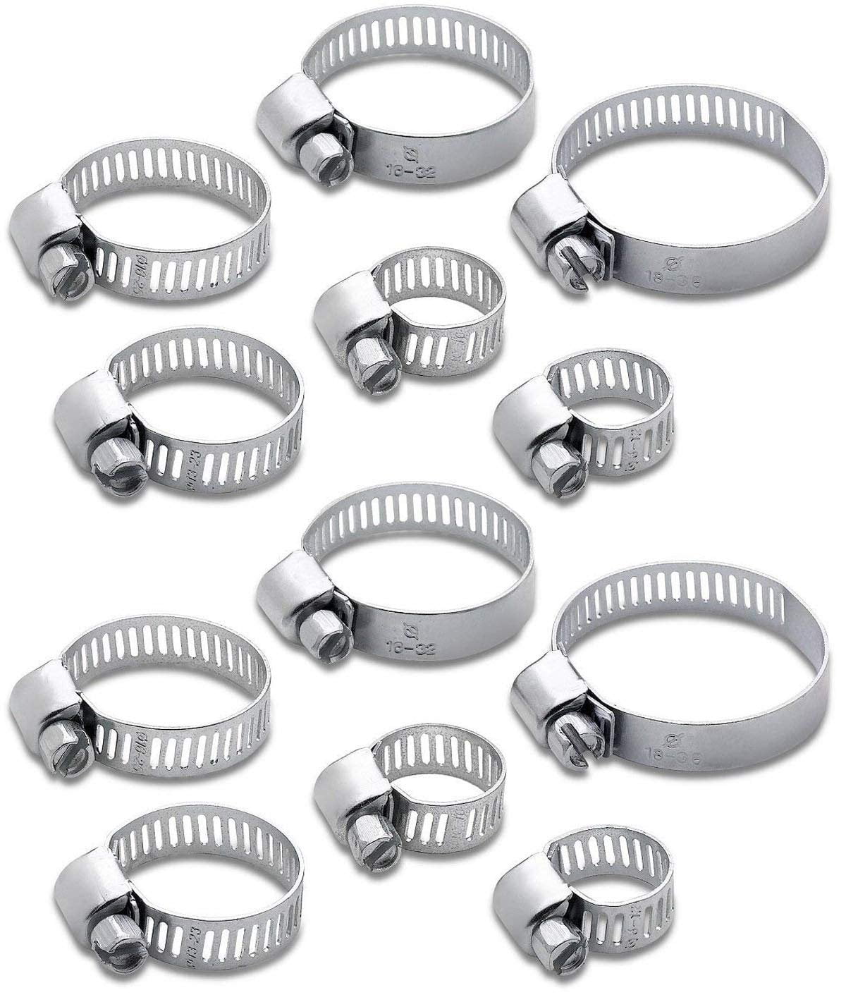 12 Piece Assorted Hose Clamp Set Stainless Steel Zinc Plated Worm Gear Clamp Ideal For Plumbing