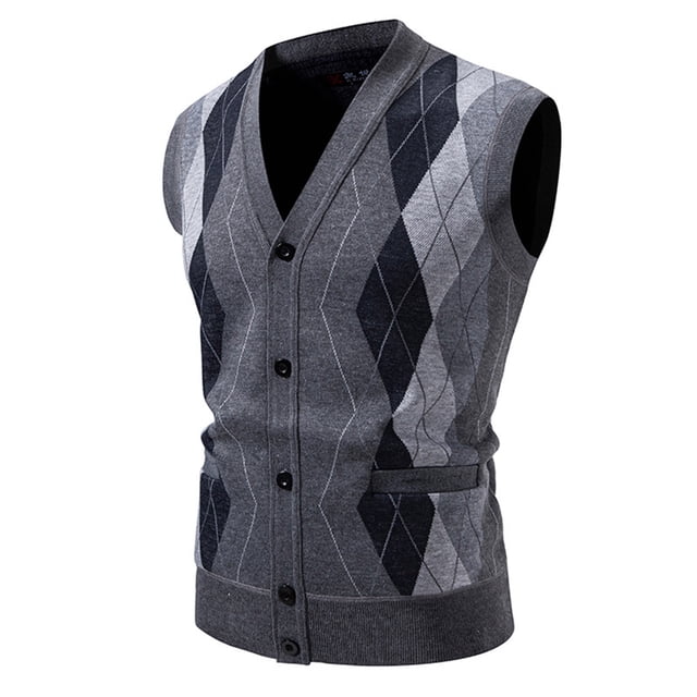 Vest for Men, V Neck Knit Cardigan, Polyester Waistcoat Coat, Regular Length, 1 Pc