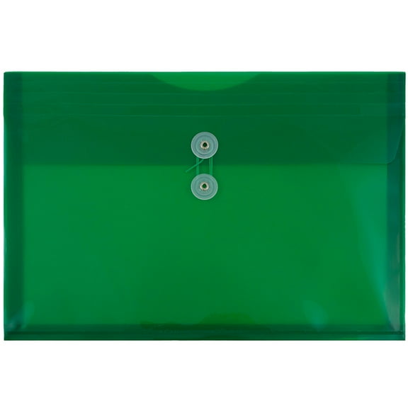 JAM Paper Plastic Envelopes with Button & String Tie Closure, Legal Booklet, 9 3/4 x 14 1/2, Green, 3/Pack