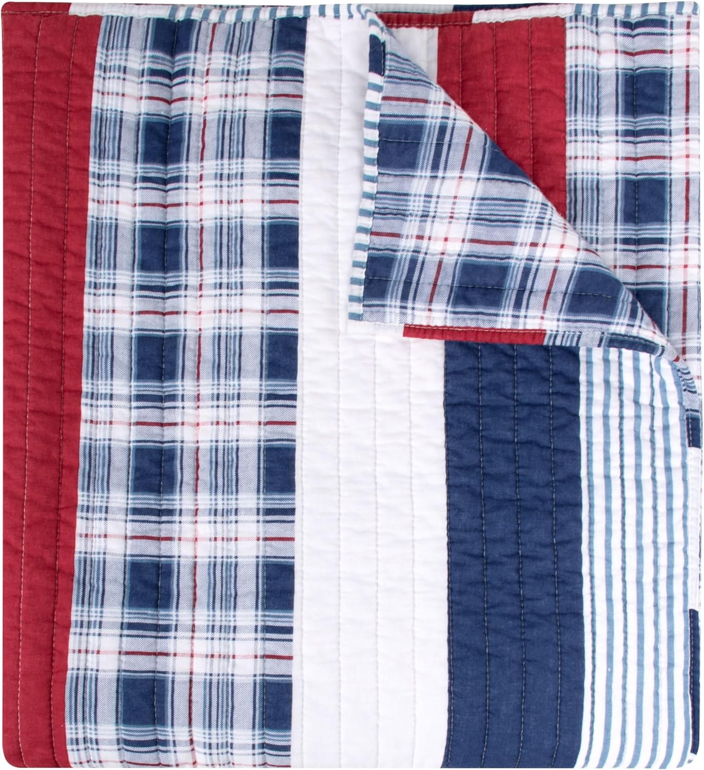 Greenland Home Fashions Americana Cotton Reversible Throw Blanket, Nautical Stripes