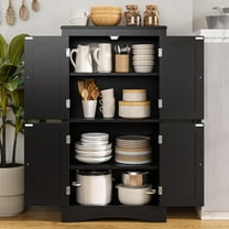 Gizoon 43" Kitchen Pantry Cabinet, Freestanding Floor Cabinet with Adjustable Shelves and 4 Magnetic Doors, Bathroom Storage Unit, for Kitchen, Living Room, Black