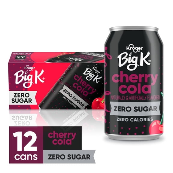 🍒 Big K Zero Sugar Cherry Cola, 12 fl oz Cans, 12-Pack – Bold Cherry Flavor, No Sugar ✨
