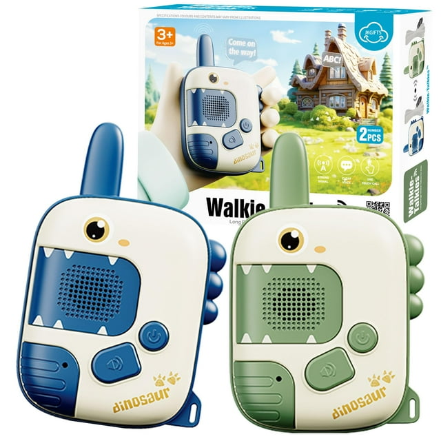 Walkie Talkies JKGIFTS Dinosaur Kids, paquete de 2 unidades, alcance 300 m