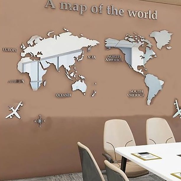 D Adhesivos de pared, Adhesivos de pared acrílicos Adhesivos de pared acrílicos 3D D Adhesivo de pared con mapa del mundo Diseño fácil de usar