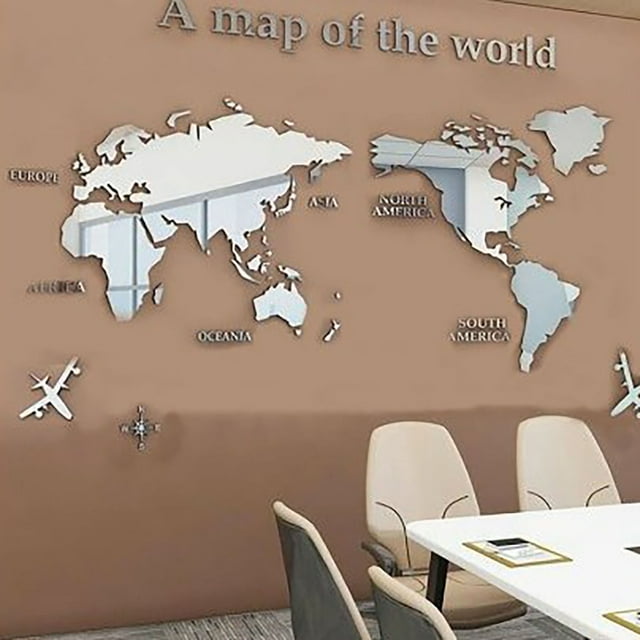 D Adhesivos de pared, Adhesivos de pared acrílicos Adhesivos de pared acrílicos 3D D Adhesivo de pared con mapa del mundo Diseño fácil de usar