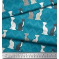 thumbnail image 3 of Soimoi Blue Cotton Cambric Fabric Quatrefoil Cat Animal Printed Craft Fabric by The Yard 58 Inch Wide, 3 of 3