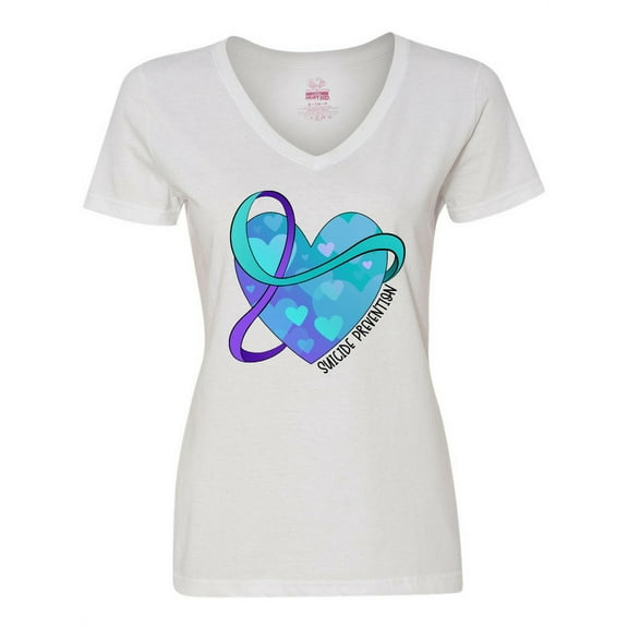 Inktastic Suicide Prevention Awareness Purple and Teal Heart Ribbon Women's V-Neck T-Shirt