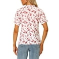 thumbnail image 3 of INSPIRE CHIC Women's Blouse Floral Ruffled Short Sleeve Ruffle Neck Casual Blouses S White Red, 3 of 6