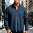 thumbnail image 6 of Men Vertical Rib Knit Jackets Liweisiy Full Zip Stand Collar Oversized Long Sleeve Coat Casual Cardigan Coat Navy 4XL, 6 of 8