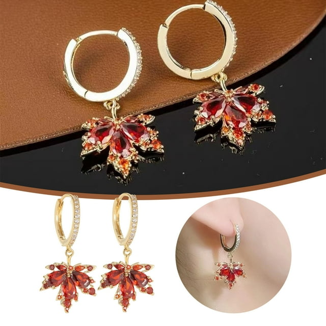 Maple Leaf Earrings Rhinestone Leaf Hoop Cubic Zirconia Drop Dangle Jewelry for Women Girls
