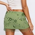 thumbnail image 4 of HXWCHs Sequin Glitter Floral Beaded Mini Skirt Low Waist Tassled Party Clubwear Evening OutfitL Green, 4 of 5