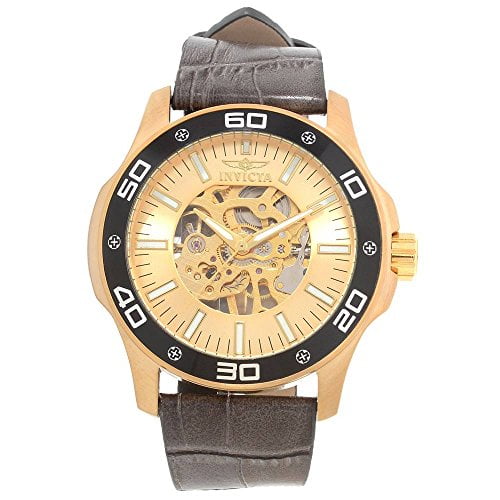 17262 Specialty Gold Skeletal Dial Grey Leather Mens Watch